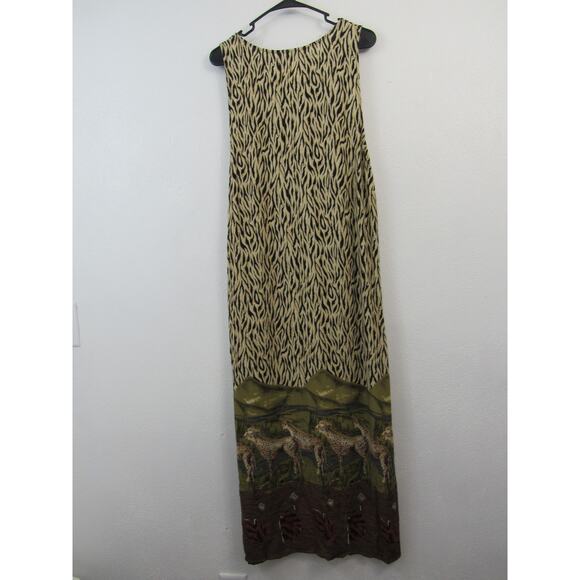 Forever, Caroline Size 12 Vintage Safari Tank Maxi Dress Animal Print Necklace - Picture 5 of 6